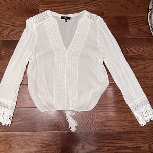 Lulu’s white blouse with crochet detail